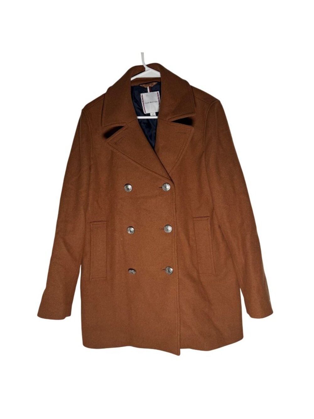 Tommy Hilfiger Brown Wool Blend Peacoat Coat Women S